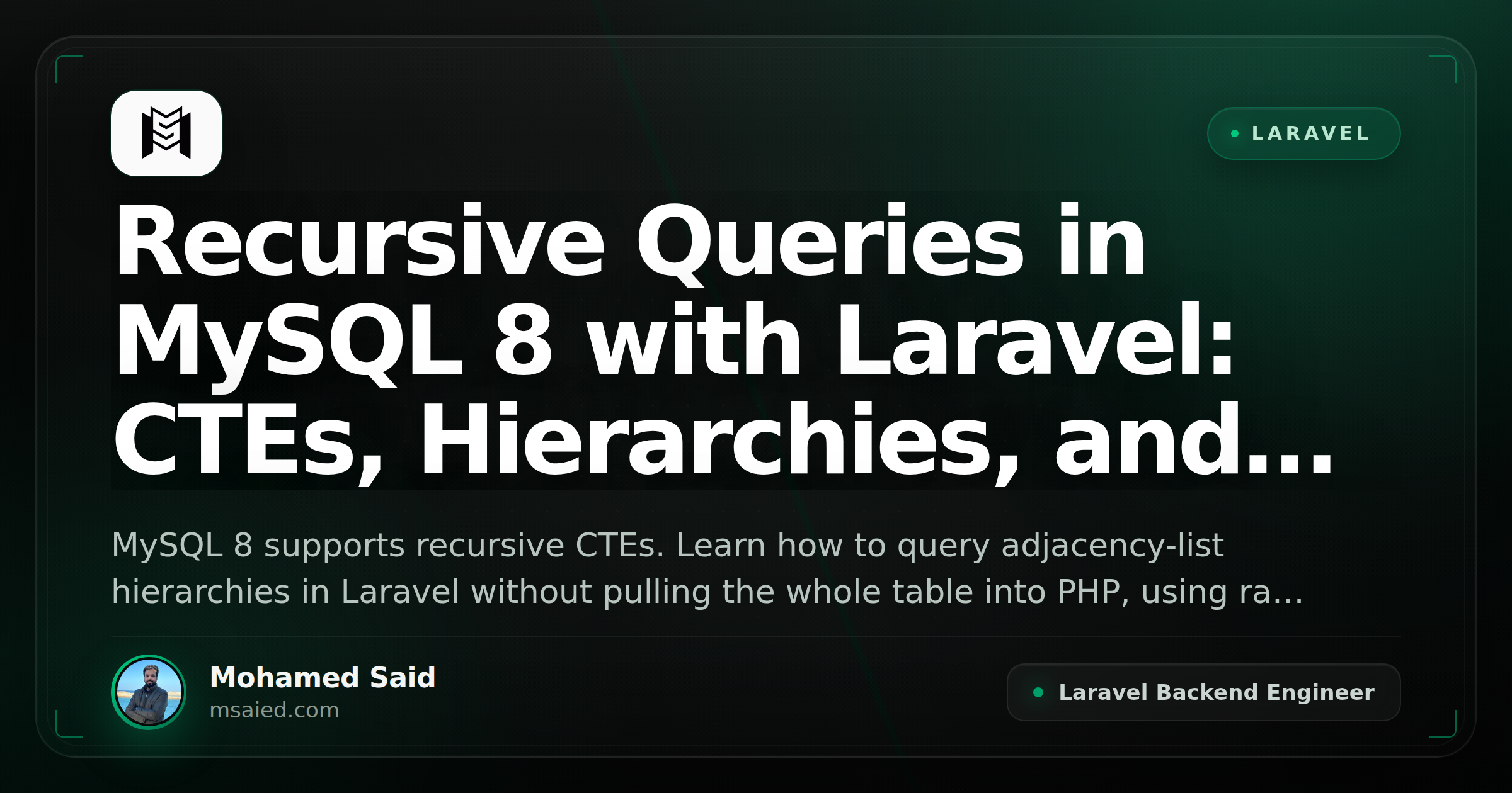 Recursive Queries in MySQL 8 with Laravel: CTEs, Hierarchies, and Adjacency Lists