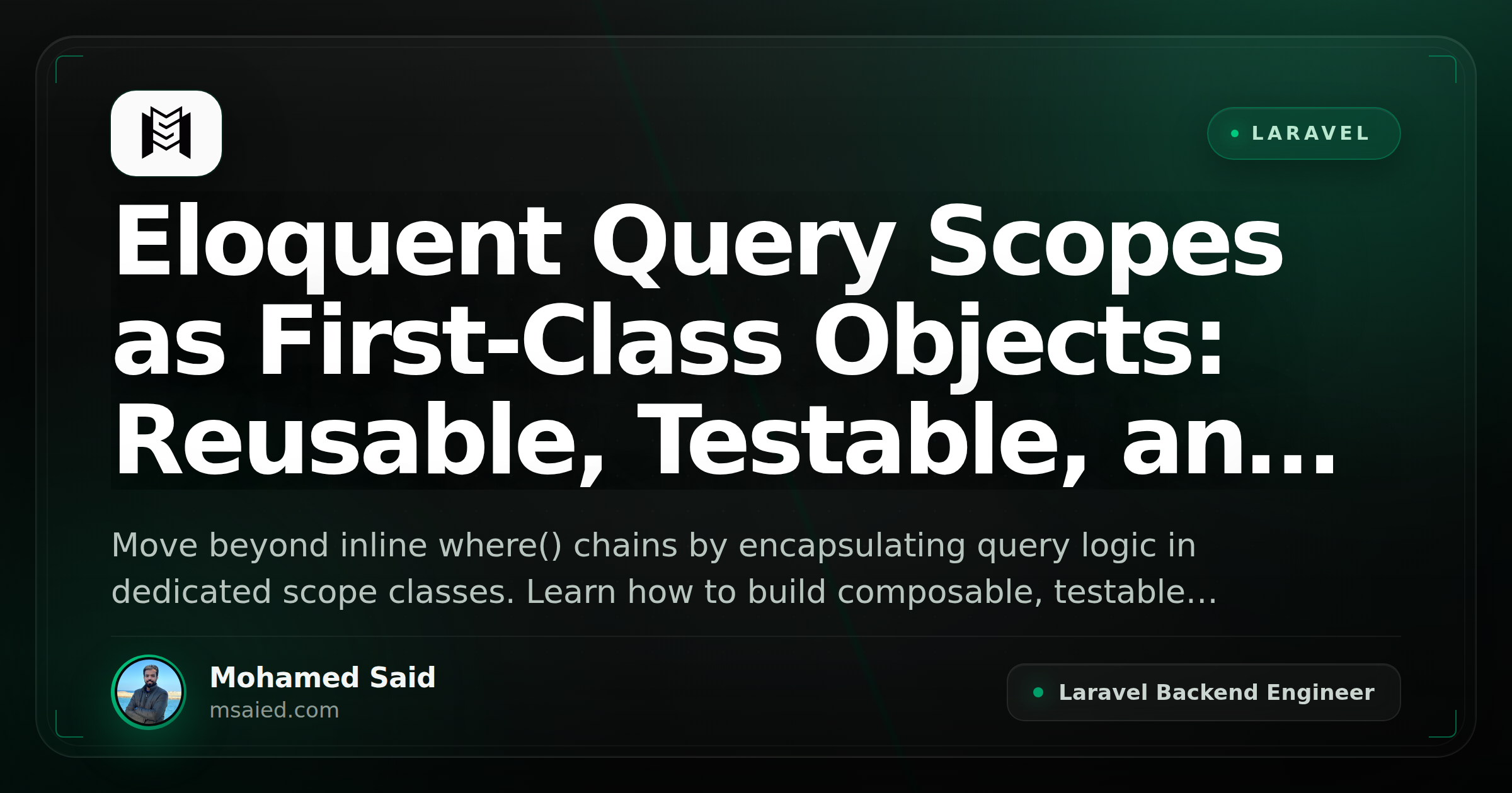 Eloquent Query Scopes as First-Class Objects: Reusable, Testable, and Composable