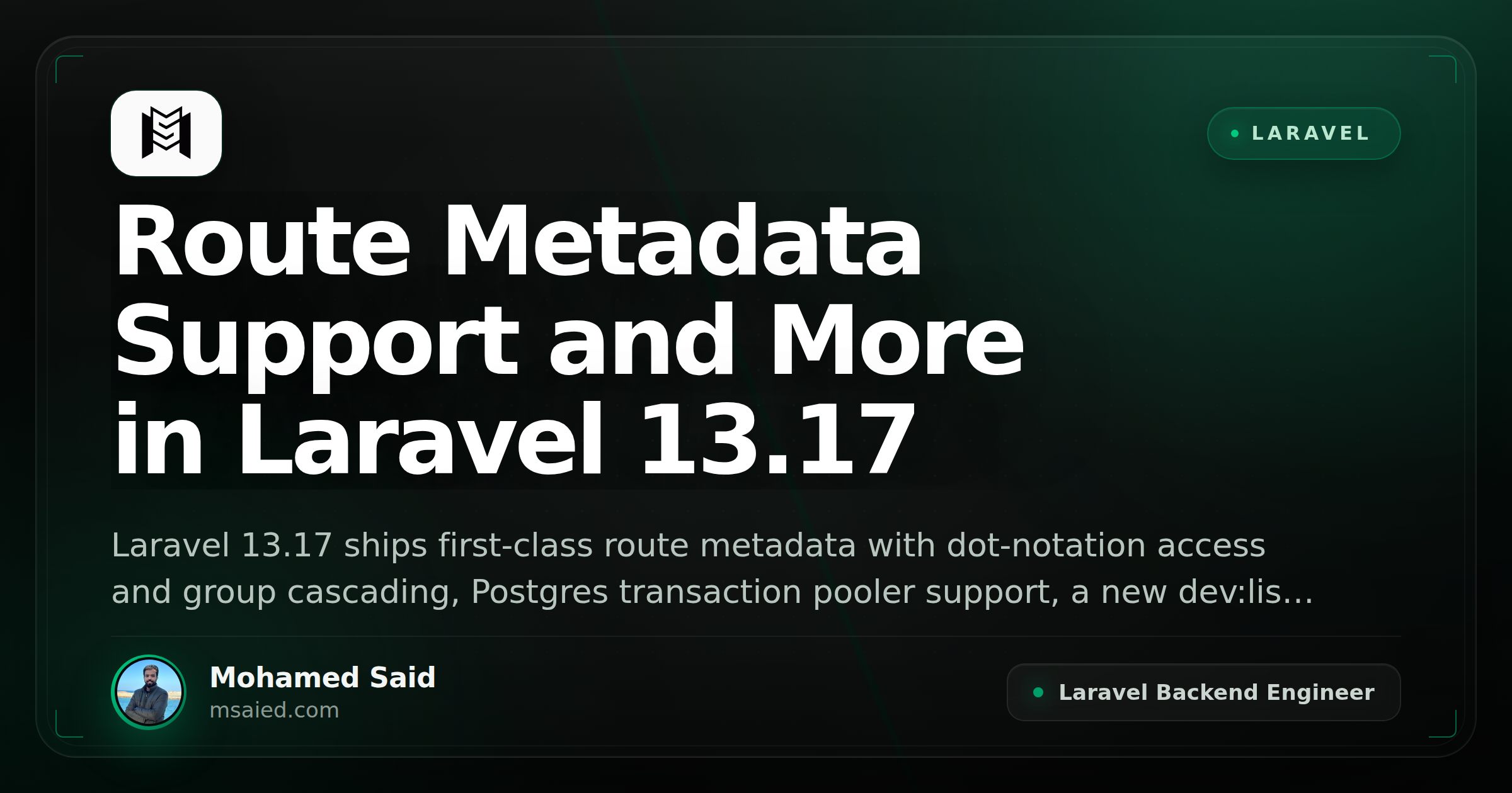 Route Metadata Support and More in Laravel 13.17