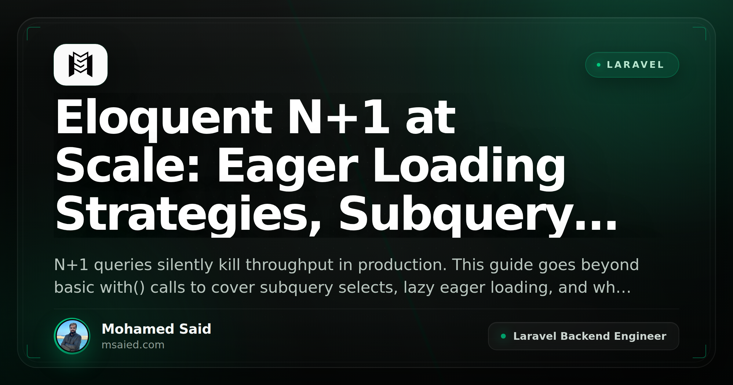 Eloquent N+1 at Scale: Eager Loading Strategies, Subquery Selects, and Lazy Eager Loading