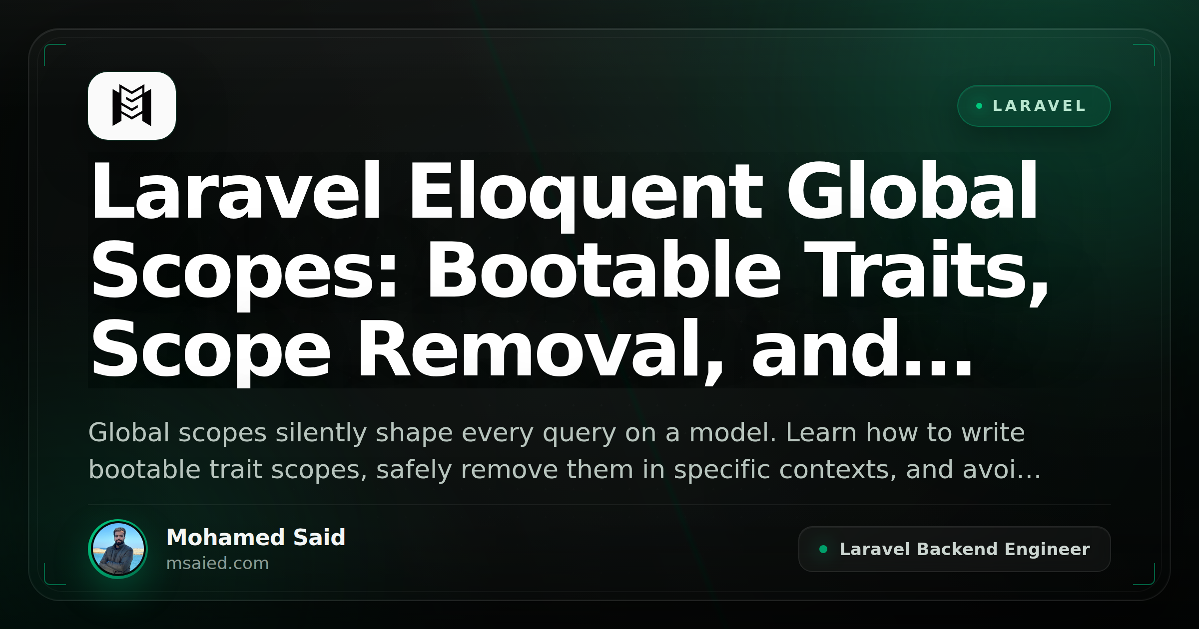 Laravel Eloquent Global Scopes: Bootable Traits, Scope Removal, and Testing Pitfalls