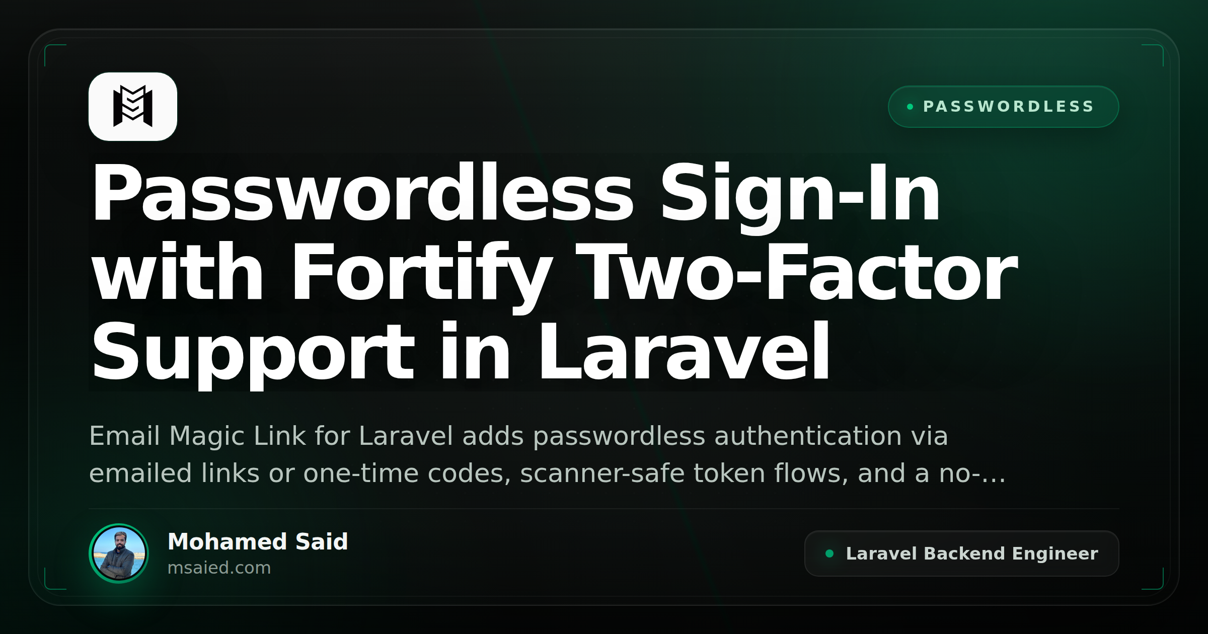 Passwordless Sign-In with Fortify Two-Factor Support in Laravel