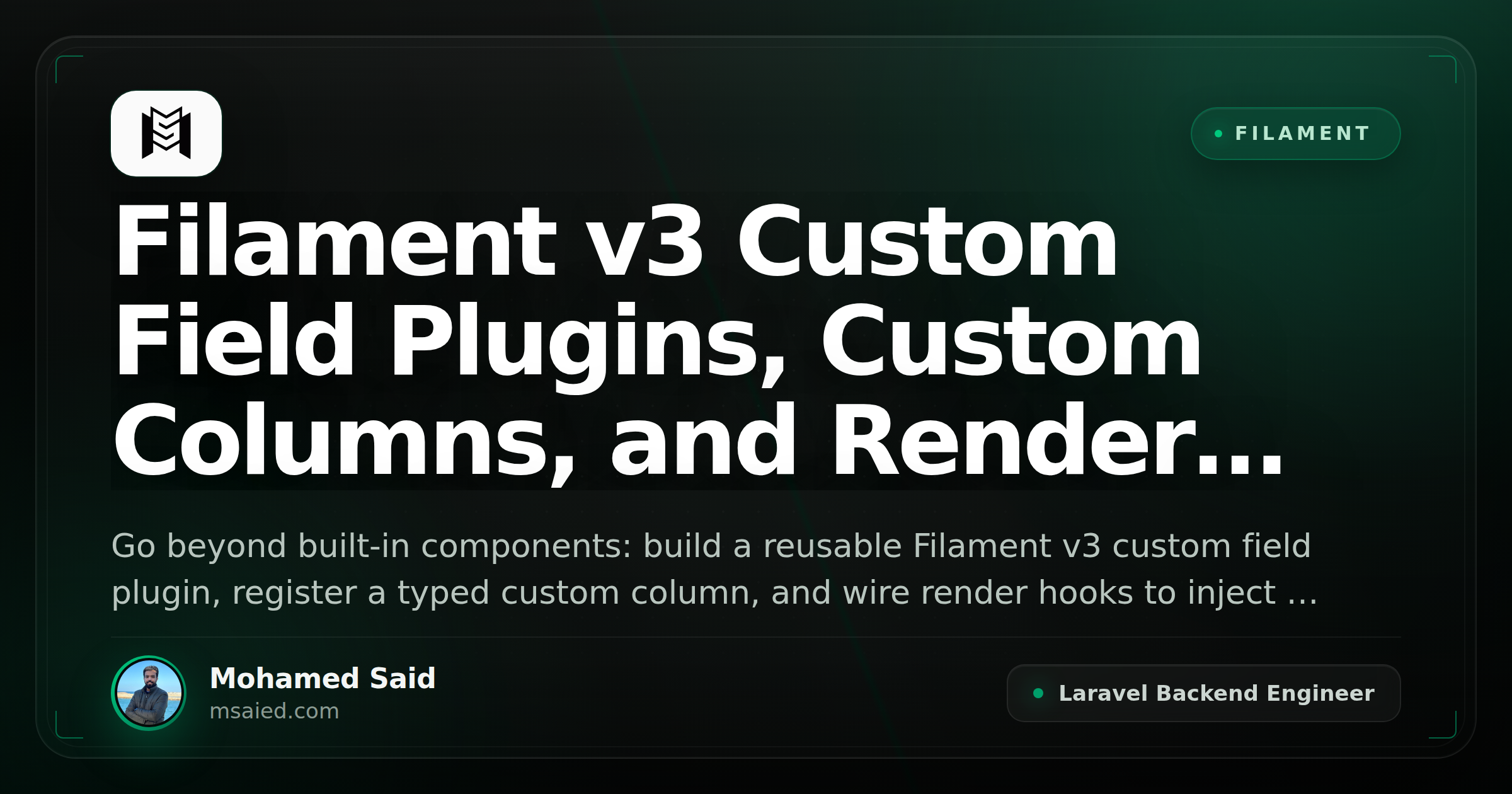 Filament v3 Custom Field Plugins, Custom Columns, and Render Hooks in Practice