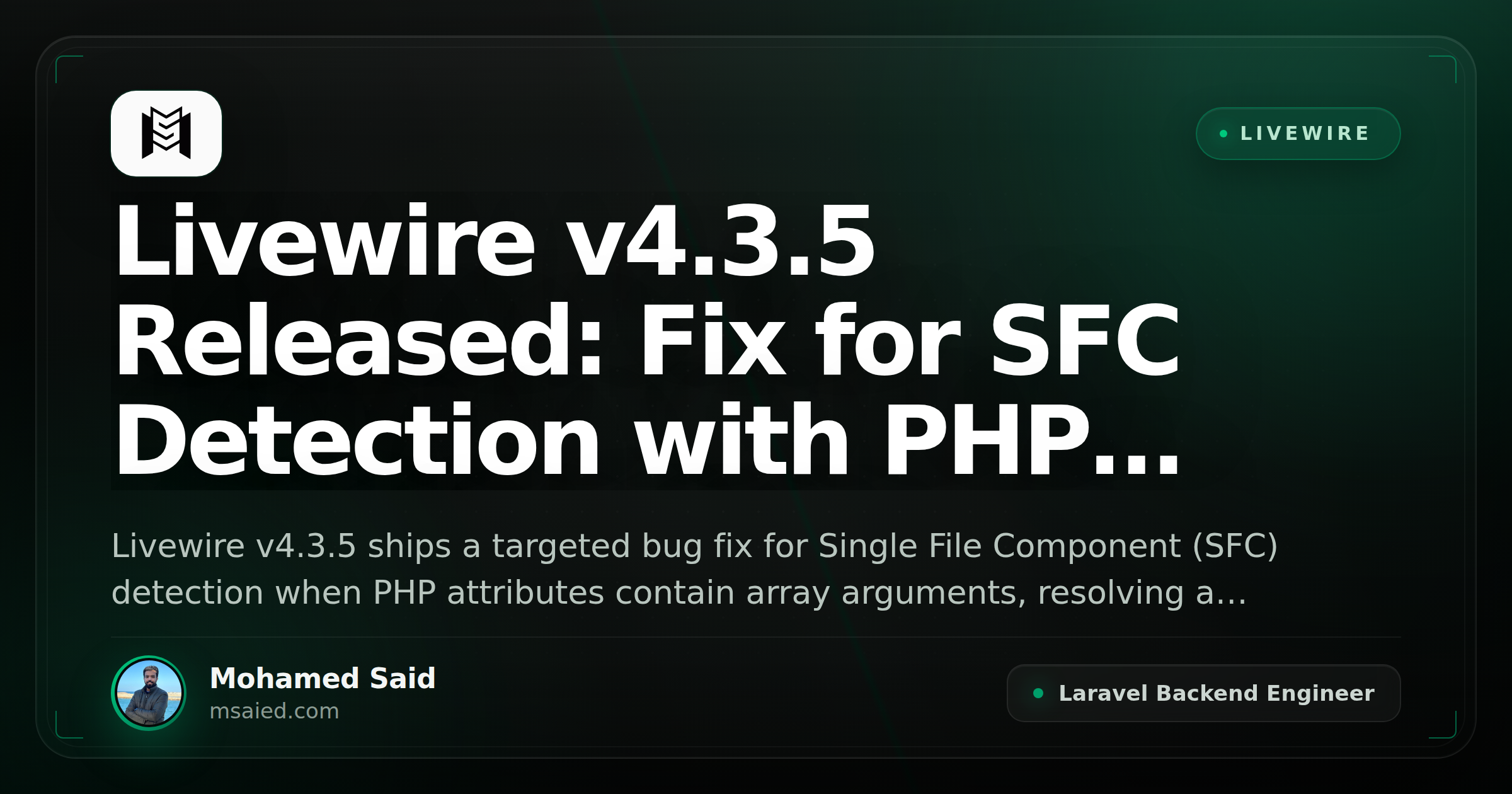 Livewire v4.3.5 Released: Fix for SFC Detection with PHP Attribute Array Arguments
