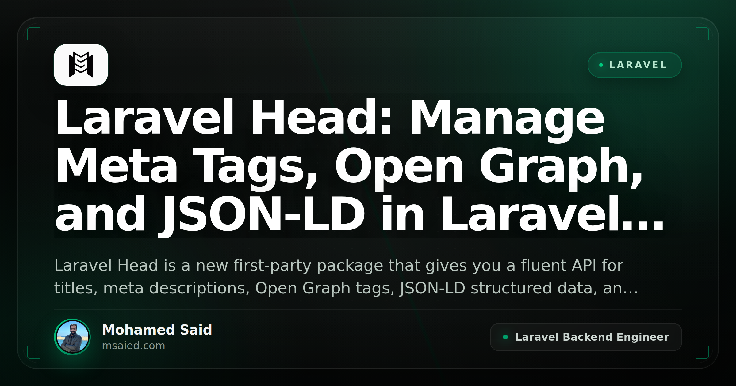 Laravel Head: Manage Meta Tags, Open Graph, and JSON-LD in Laravel 13