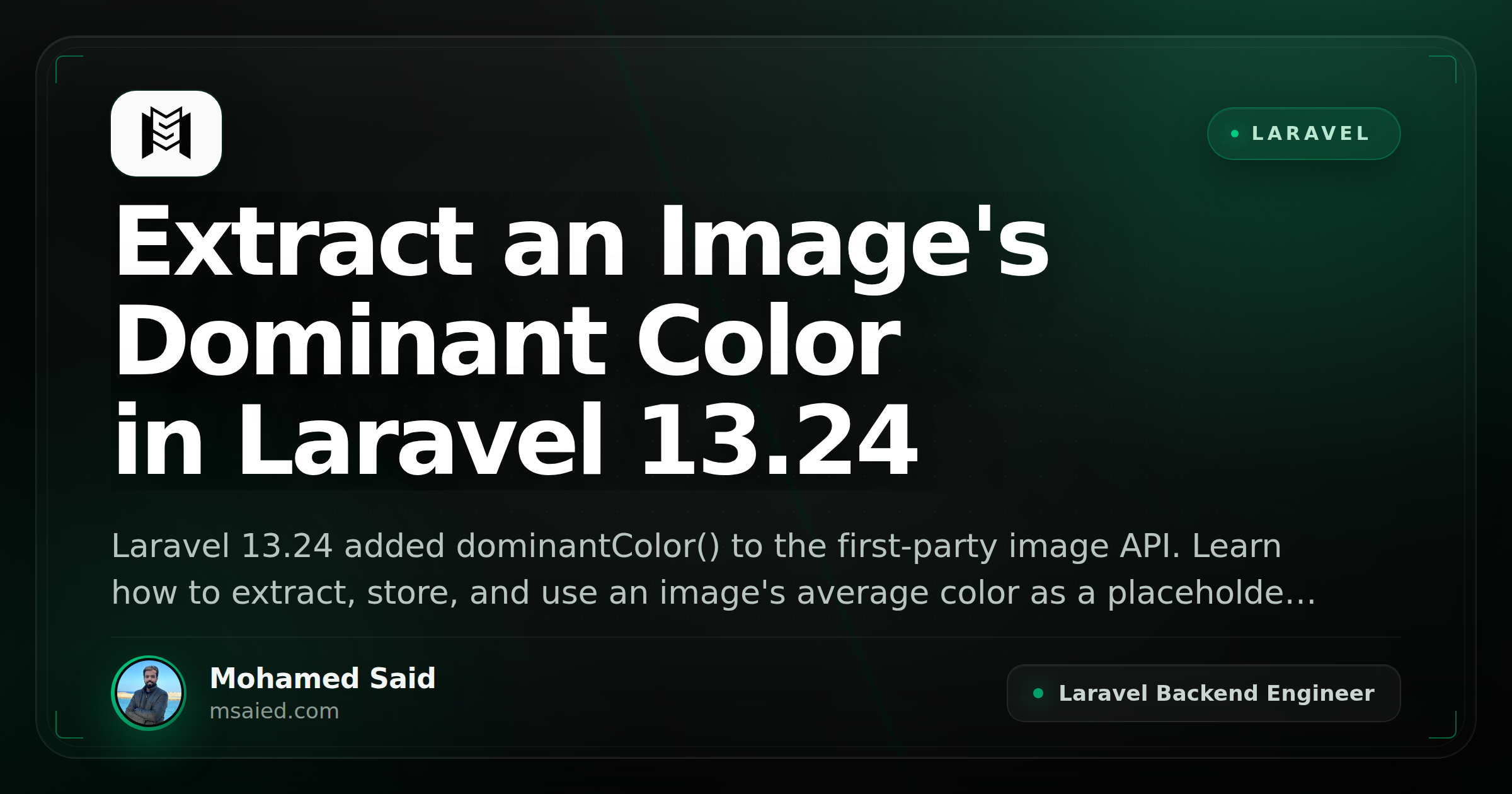 Extract an Image's Dominant Color in Laravel 13.24