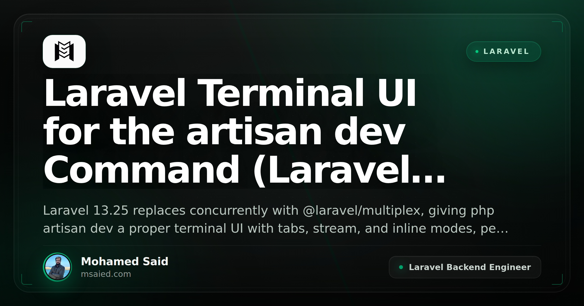 Laravel Terminal UI for the artisan dev Command (Laravel 13.25)