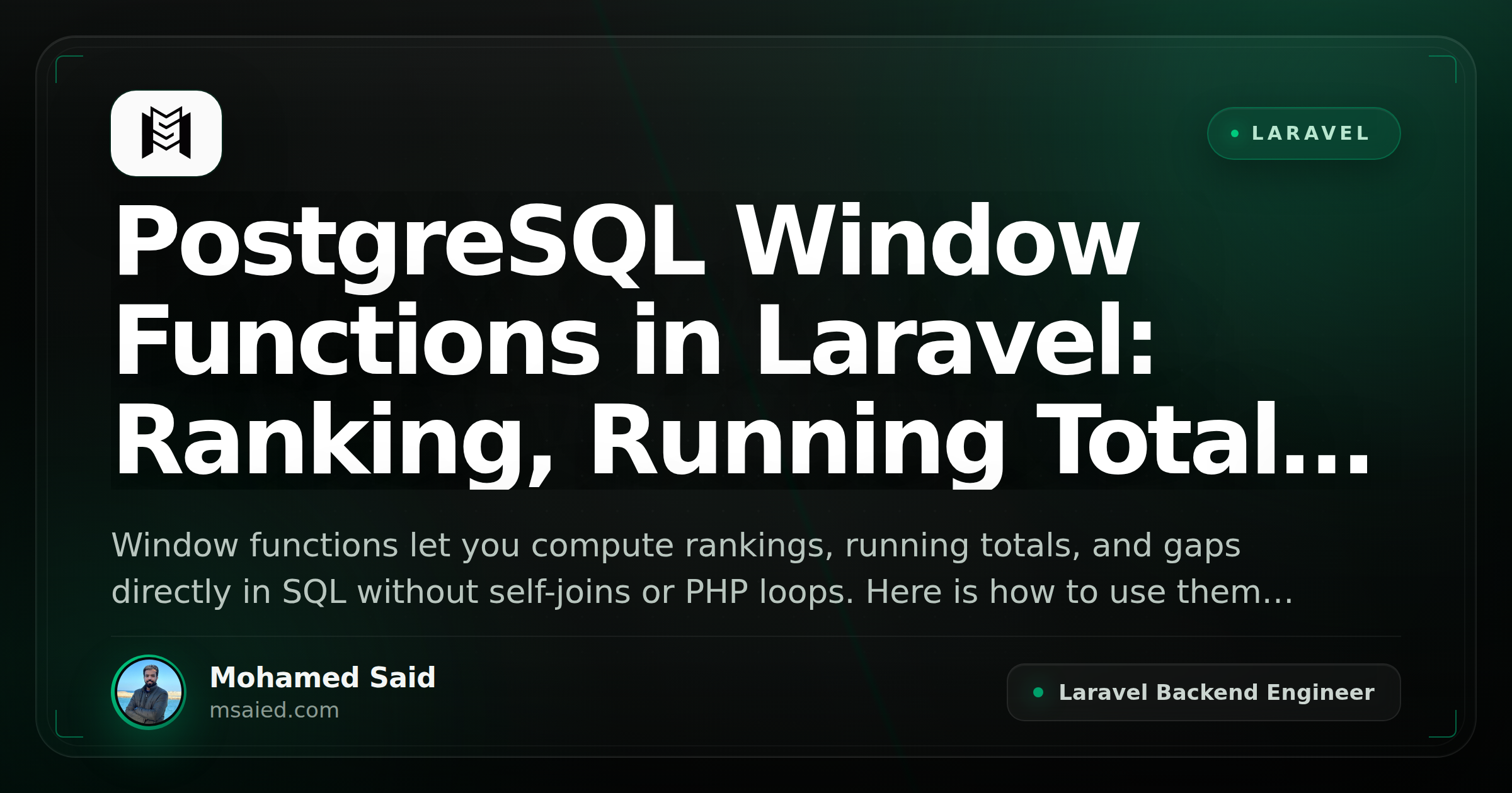 PostgreSQL Window Functions in Laravel: Ranking, Running Totals, and Gap Detection
