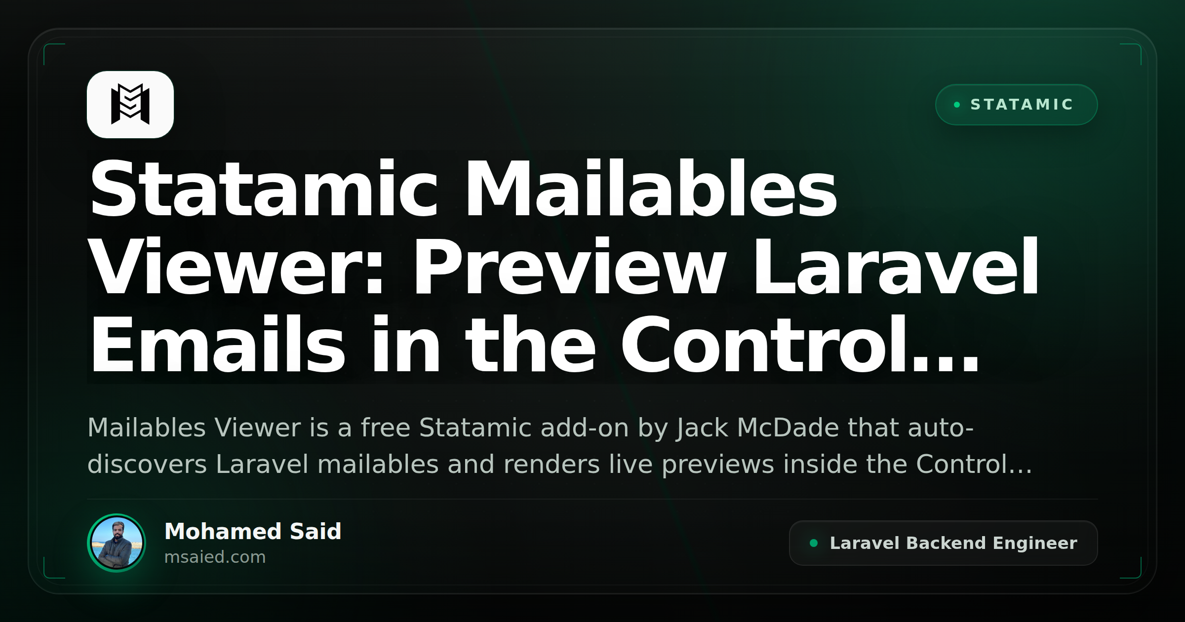 Statamic Mailables Viewer: Preview Laravel Emails in the Control Panel