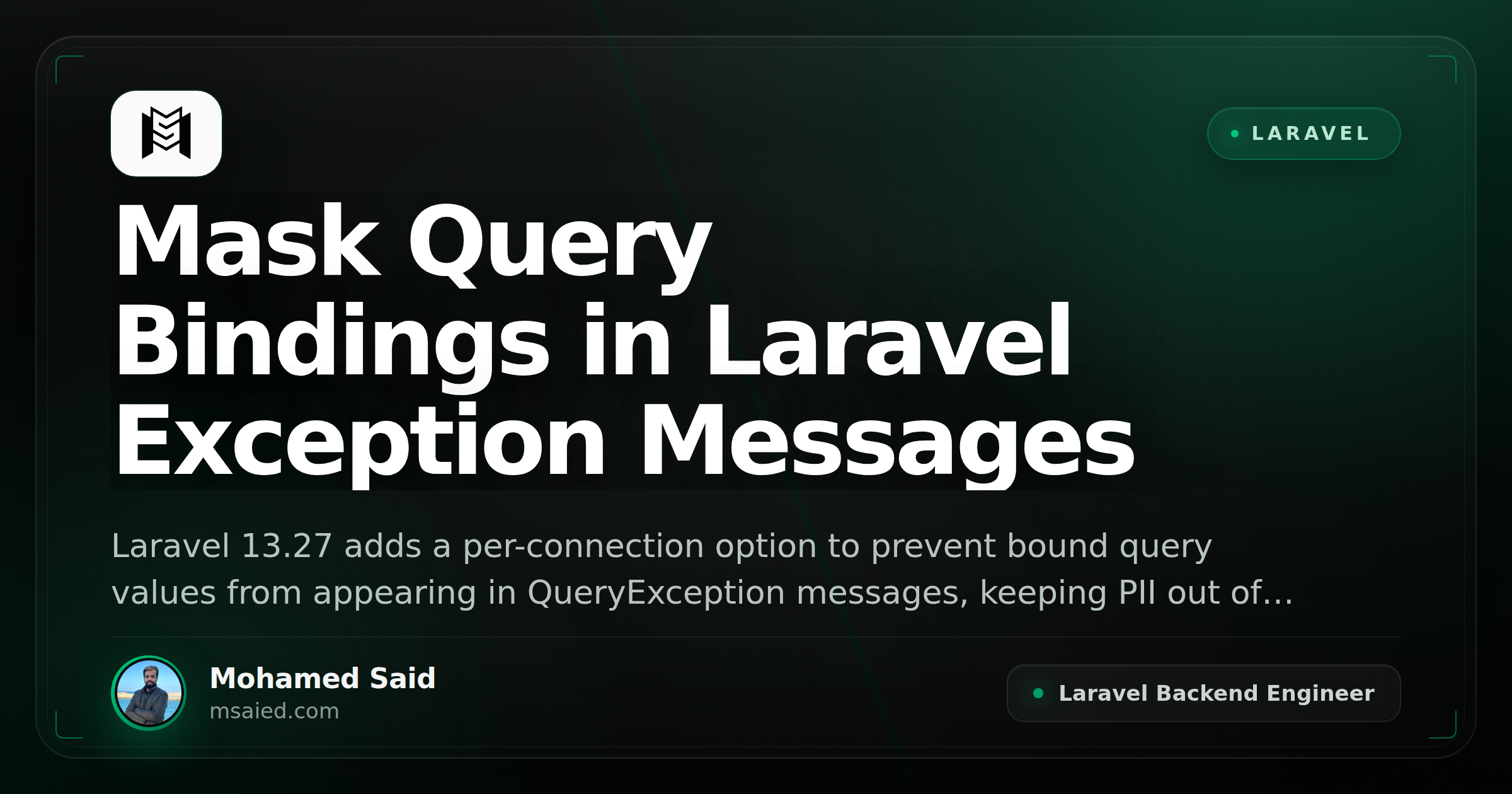 Mask Query Bindings in Laravel Exception Messages