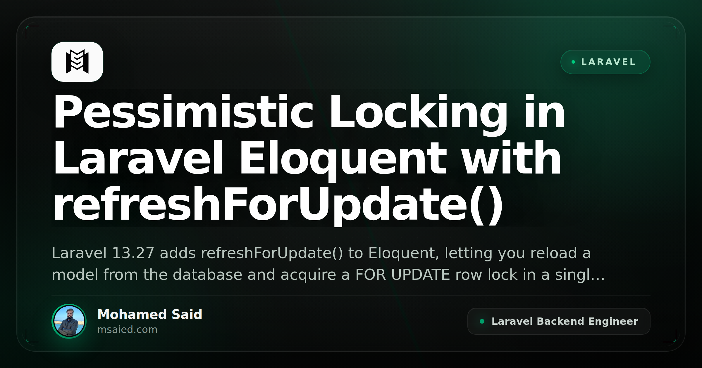 Pessimistic Locking in Laravel Eloquent with refreshForUpdate()