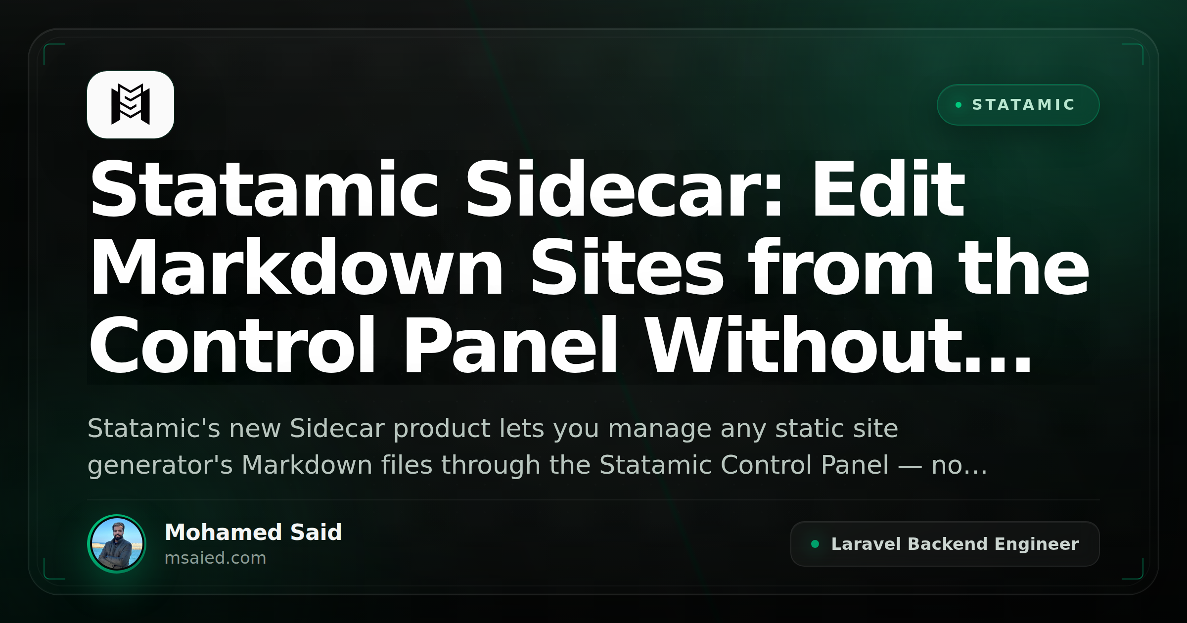 Statamic Sidecar: Edit Markdown Sites from the Control Panel Without Migration