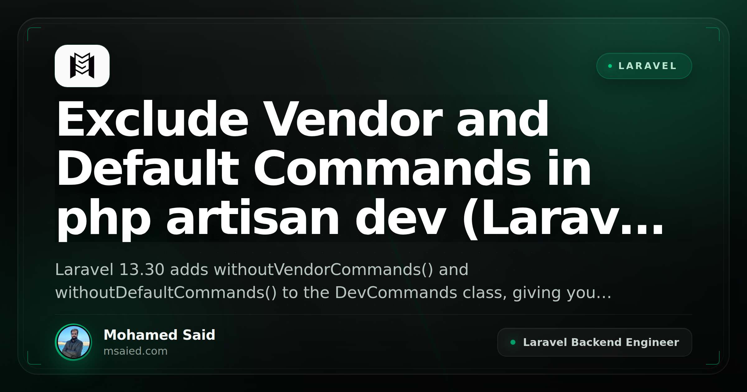 Exclude Vendor and Default Commands in php artisan dev (Laravel 13.30)
