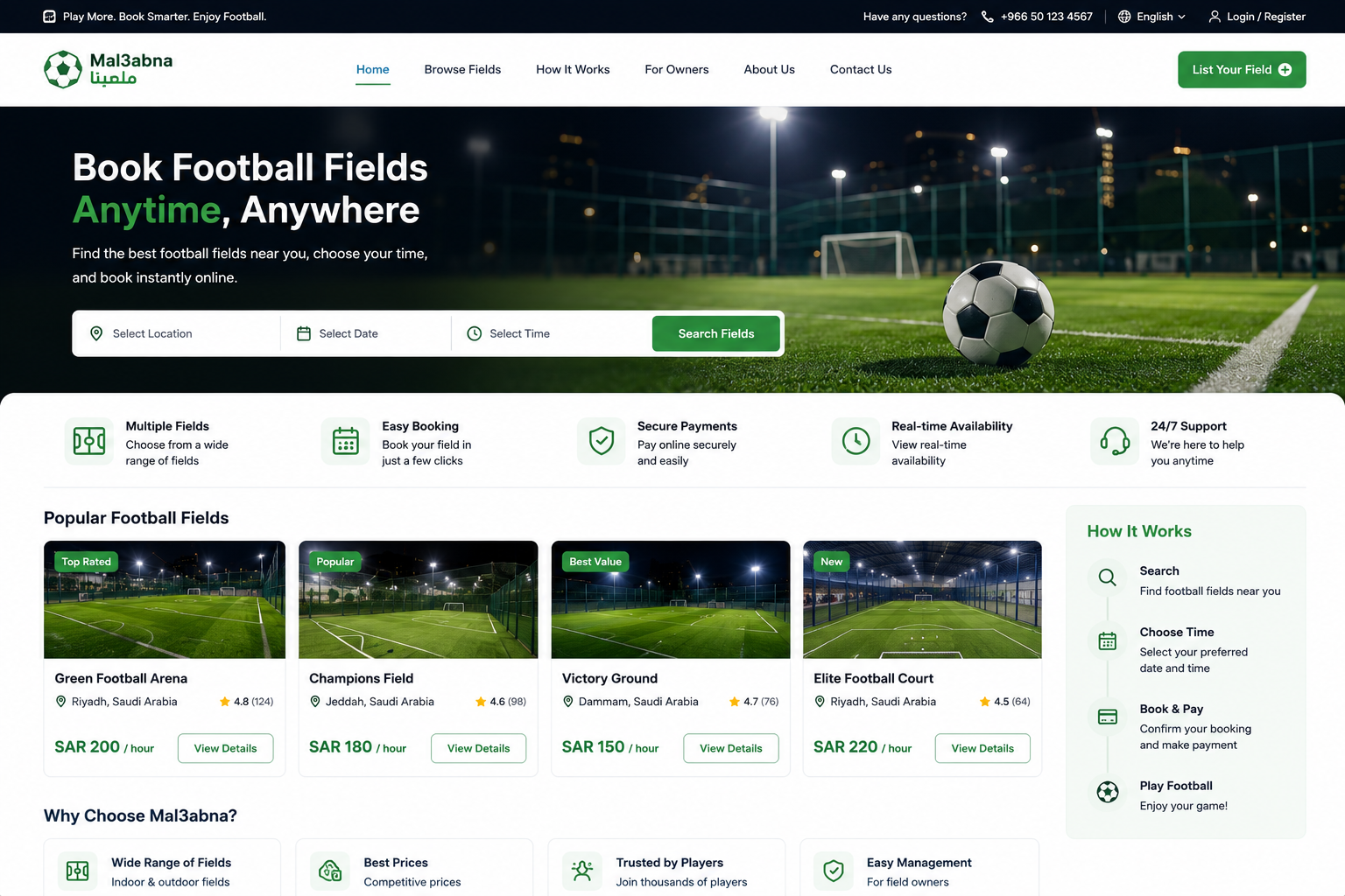 Mal3abna Online Football Field Booking Platform