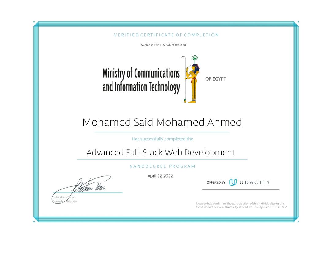 Advanced Full Stack Web Development Nano Degree From Udacity